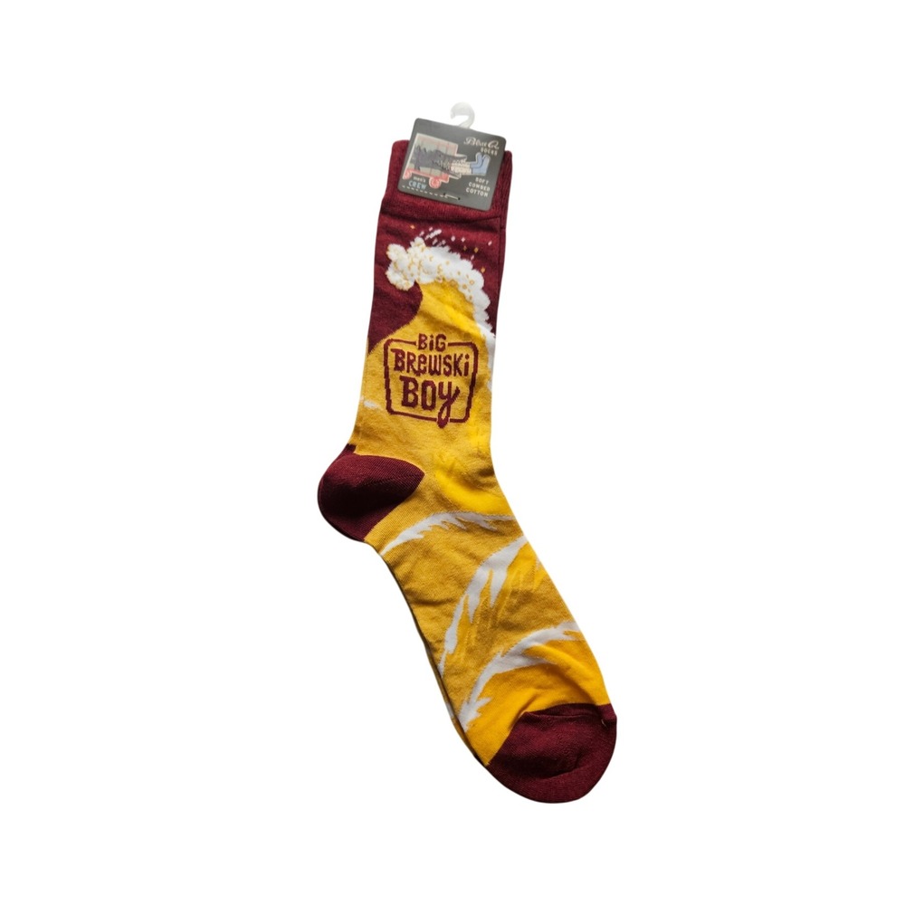 Blue Q Big Brewski Boy Mens Socks Beer Graphic Combed Cotton Burgundy Yellow